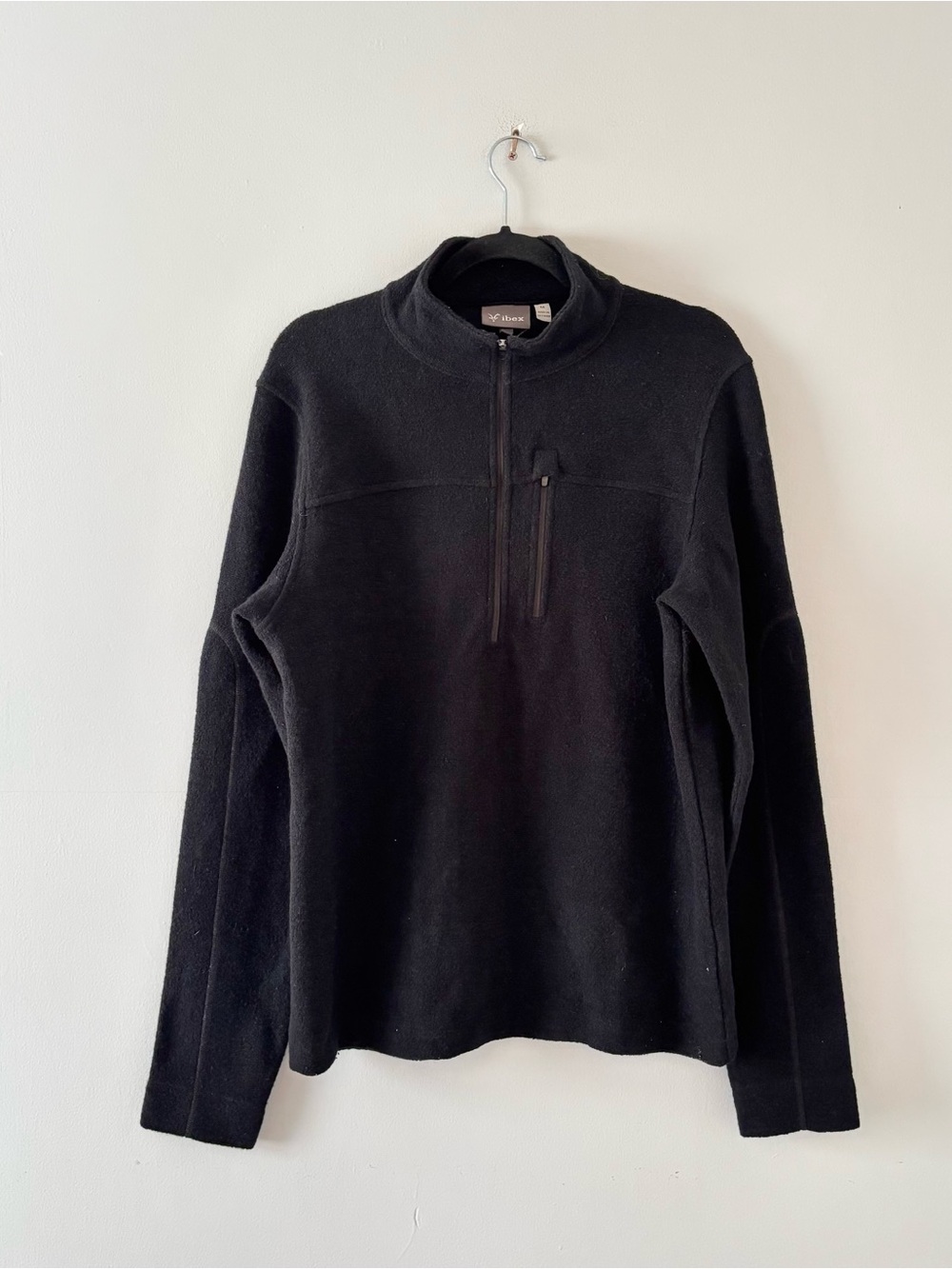 Ibex Men’s Merino Wool 1/2 Zip Pullover Sweater Jacket Thick Knit Black